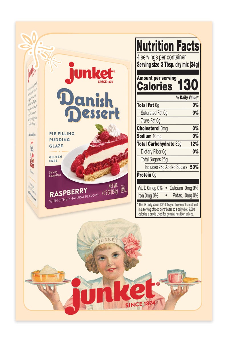 Junket Danish Dessert Raspberry Mix - for Raspberry Pie Filling, Cheesecake Topping, Sauces, Puddings, and Glazes. Easy! Add Water, Heat 60 Seconds, Add Fresh Fruit - Enjoy! 4.75 Ounce (Pack of 2) - Image 2